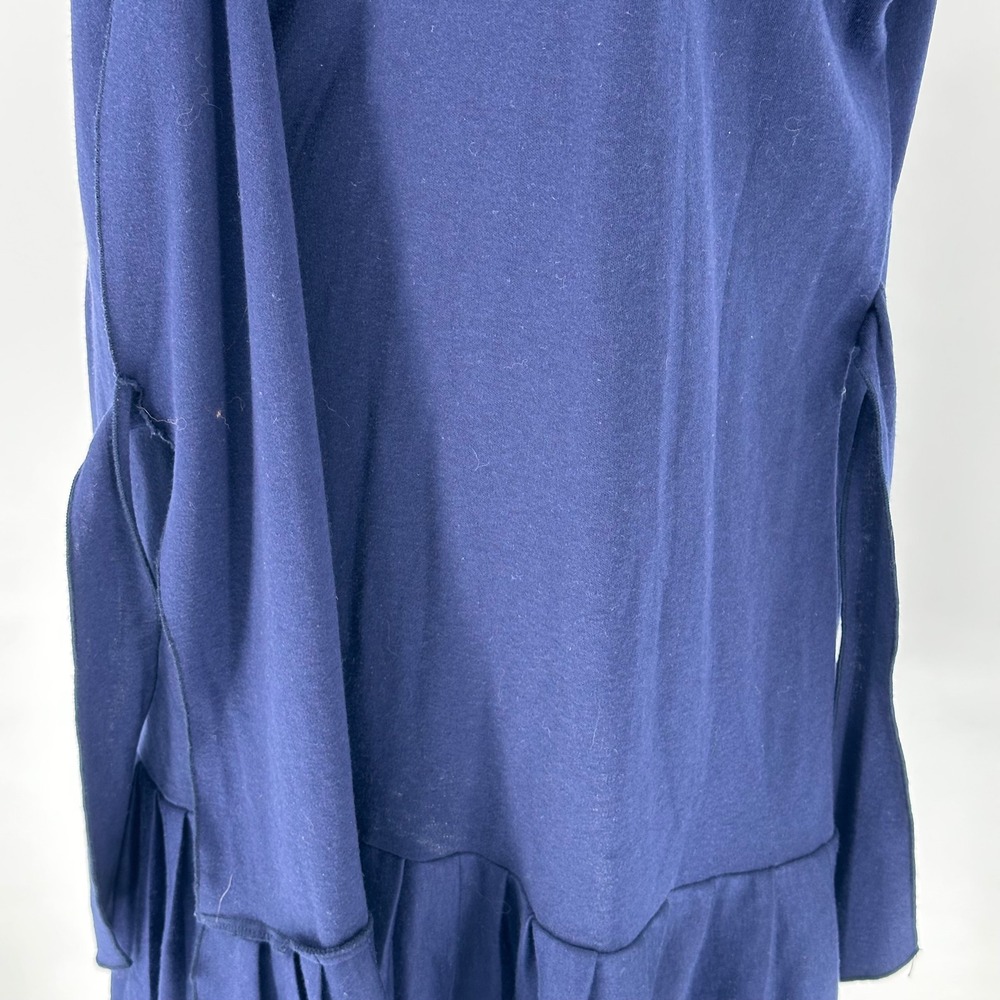 Vtg Navy Blue Wrap Dress Ruffle Hem Short Sleeve Tie Waist V Neck L union made - Picture 5 of 9